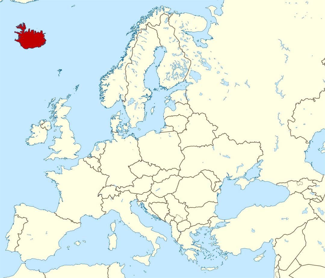 Large location map of Iceland in Europe