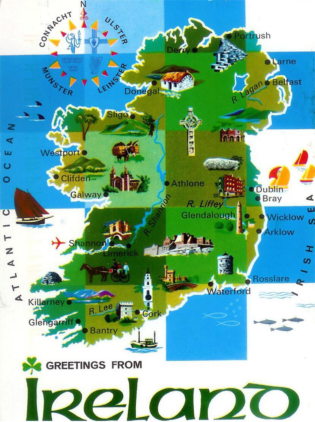 Detailed illustrated map of Ireland
