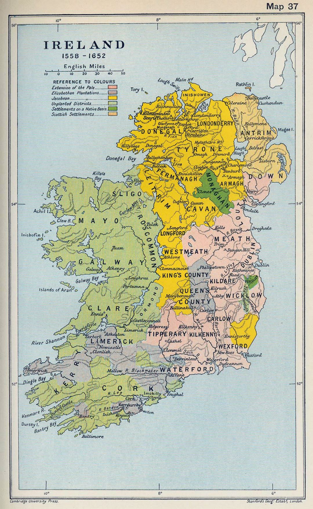 Detailed old map of Ireland - 1558 1652