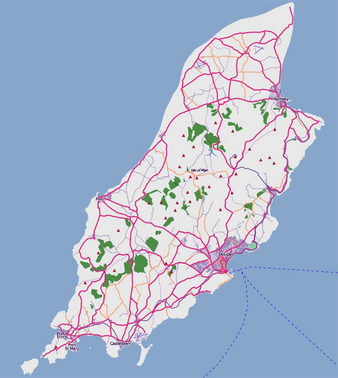 Detailed road map of Isle of Man
