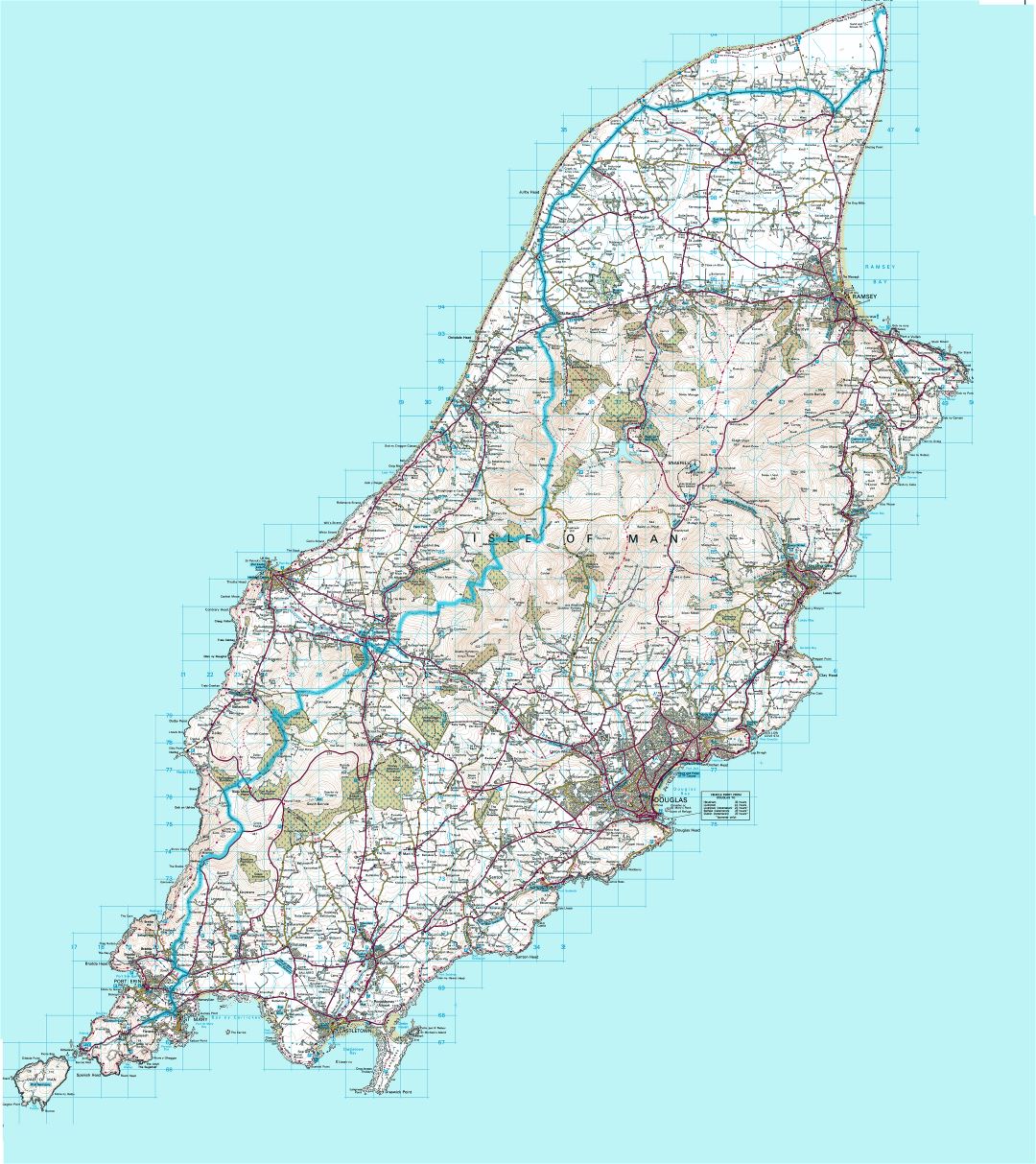 Large detailed topographical map of Isle of Man