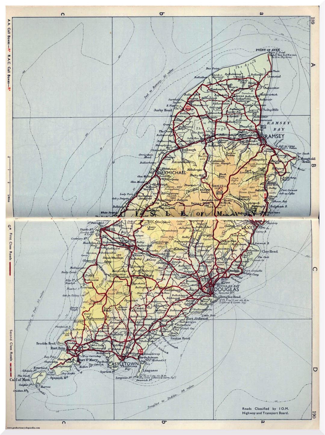 Large old road map of Isle of Man