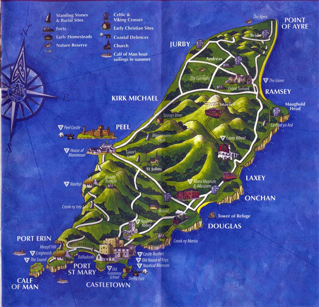 Large tourist illustrated map of Isle of Man