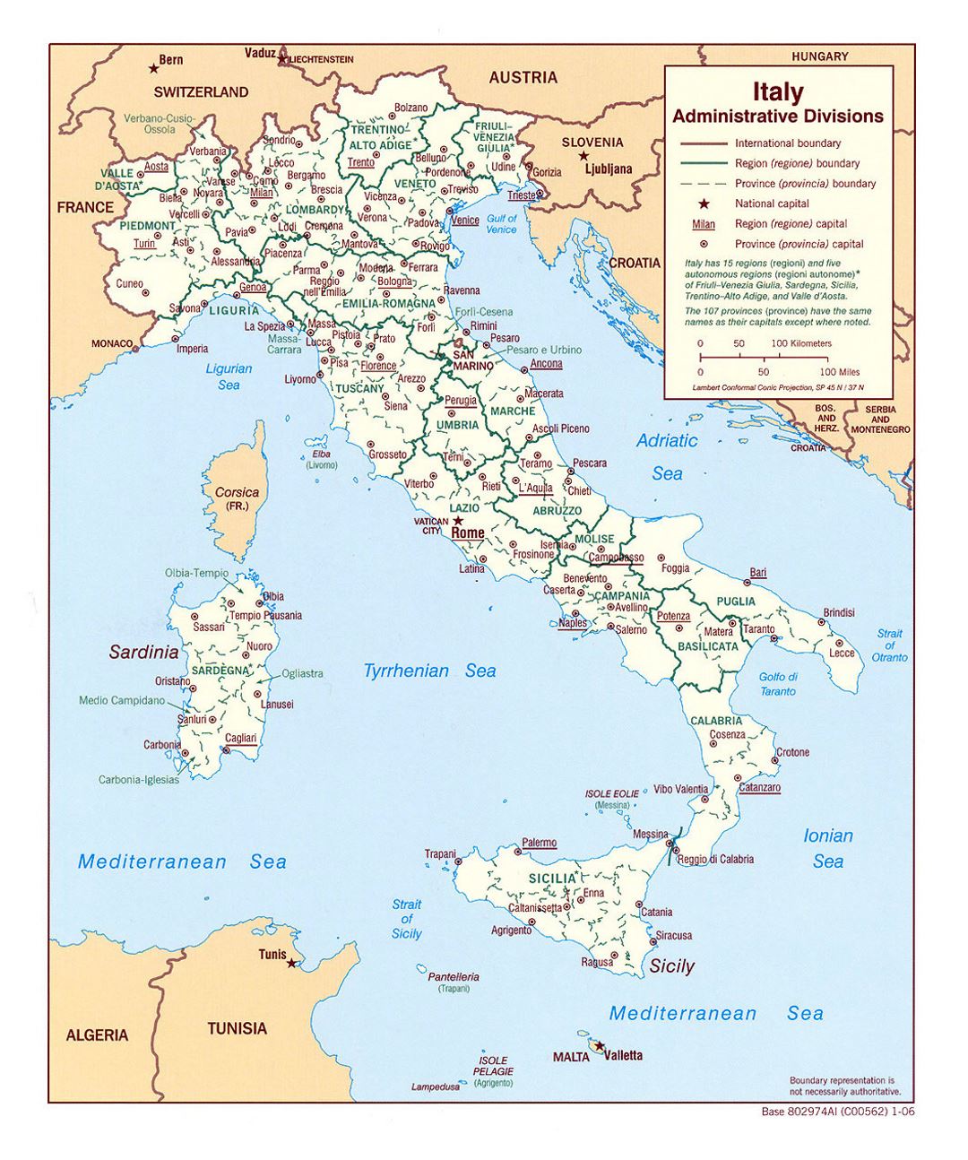 Detailed administrative divisions map of Italy - 2006