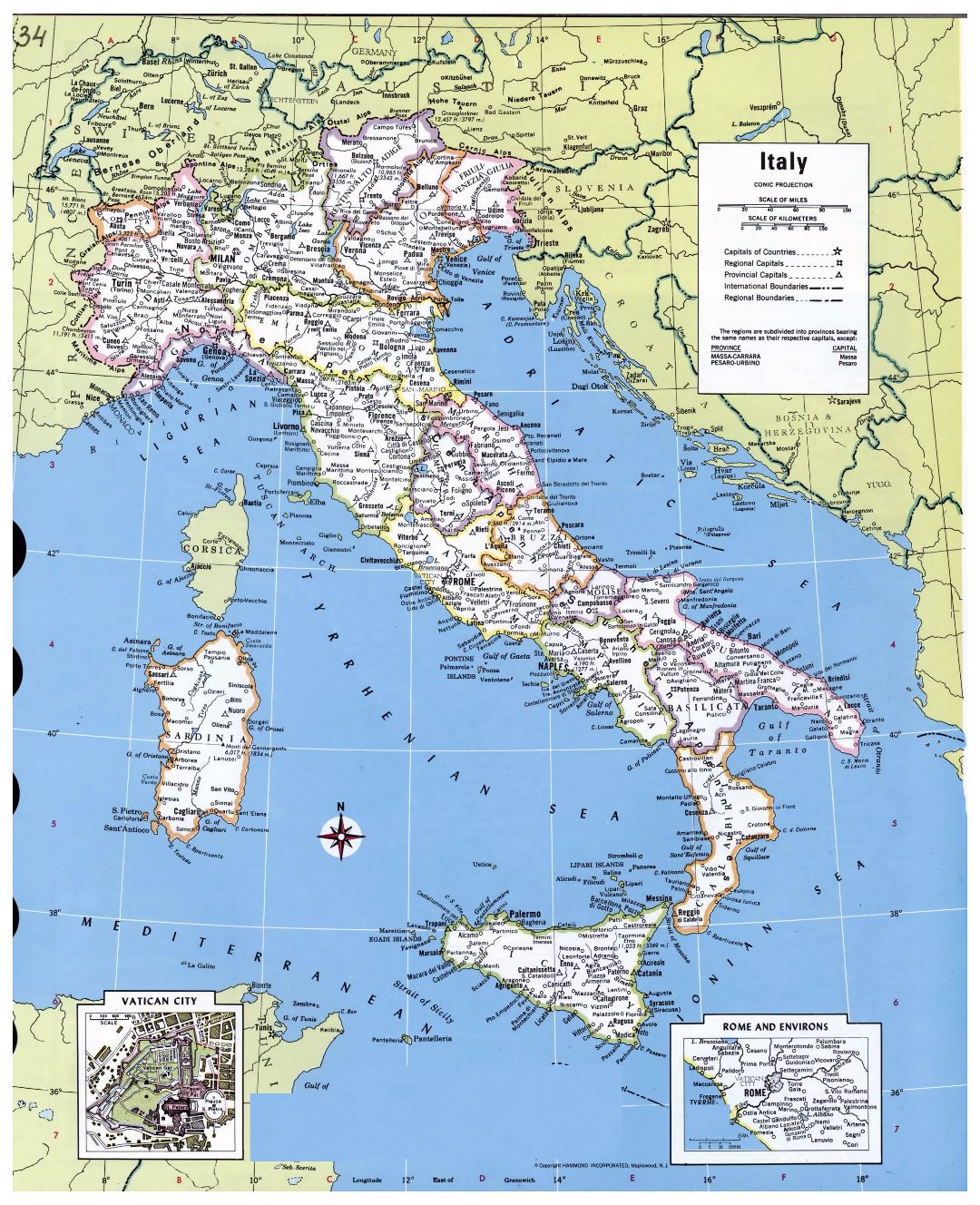 Large detailed political and administrative map of Italy with major cities