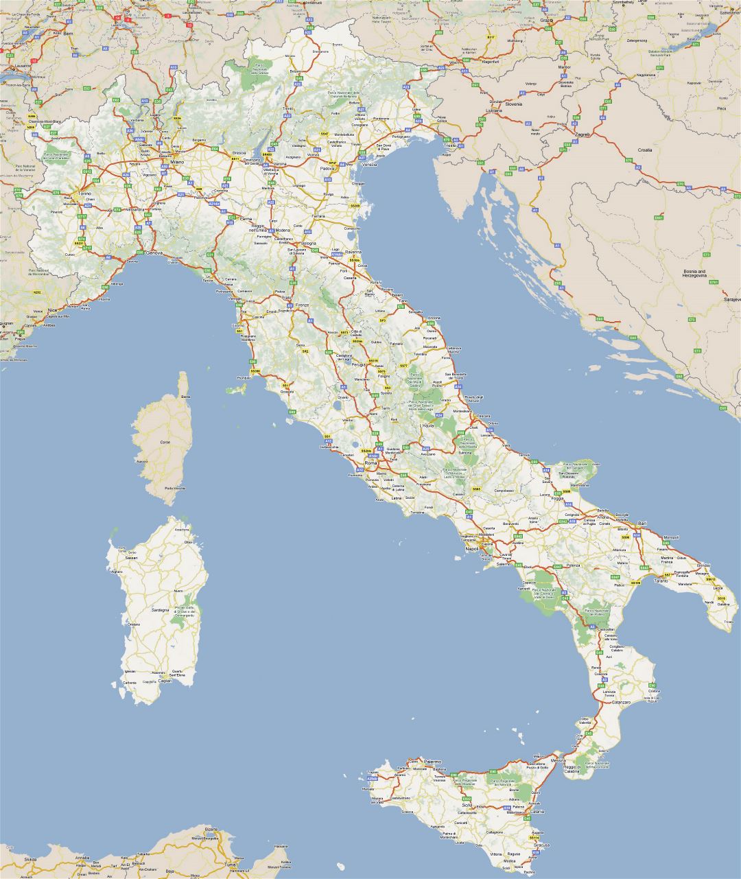 Large road map of Italy with cities