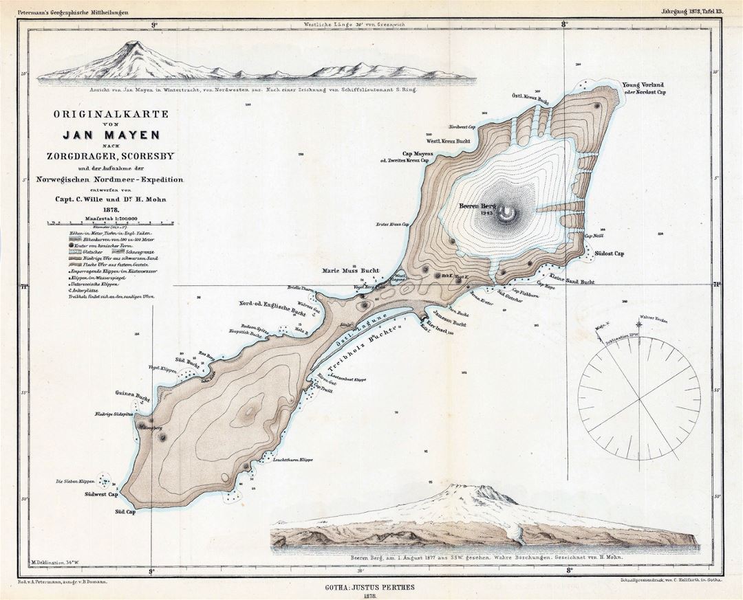 Detailed old topographical map of Jan Mayen island