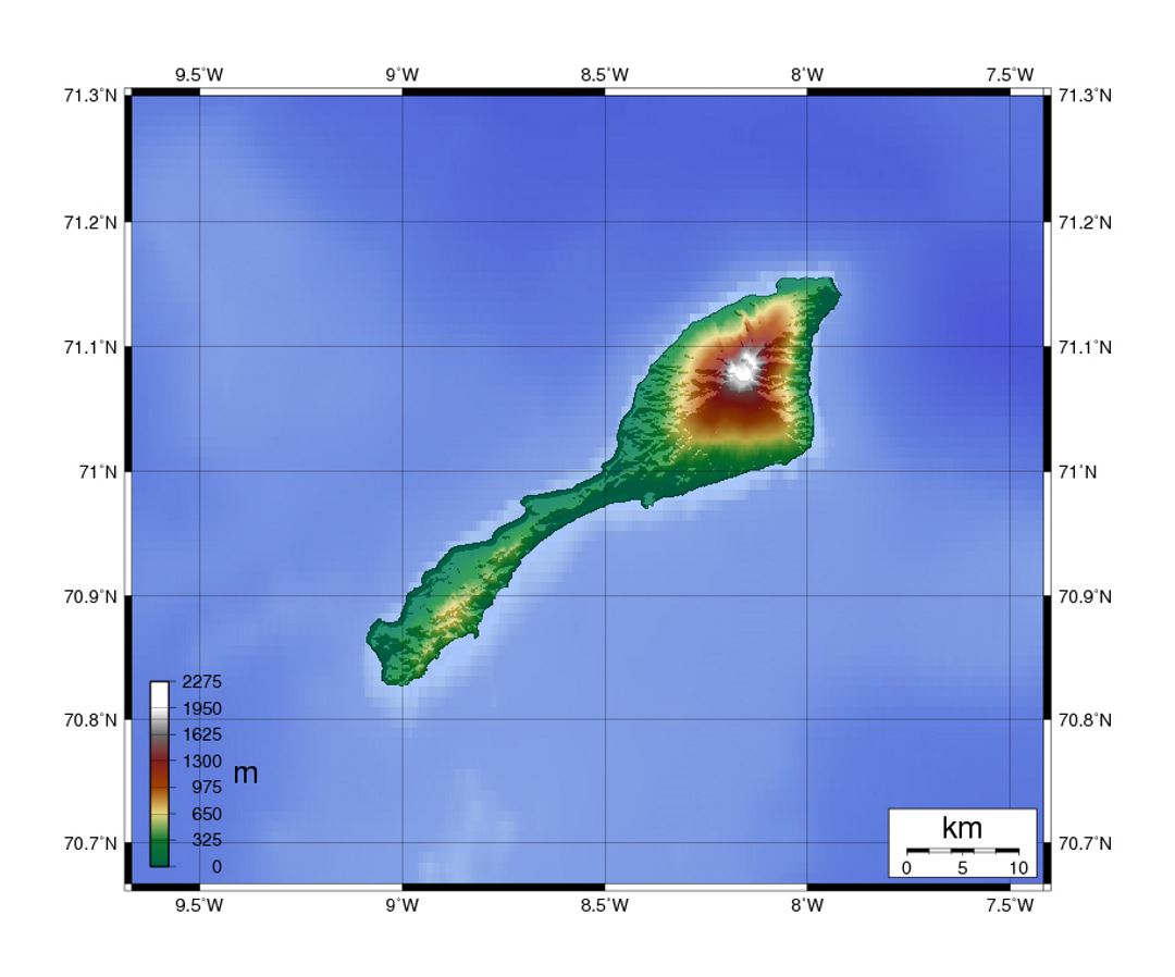 Detailed physical map of Jan Mayen island