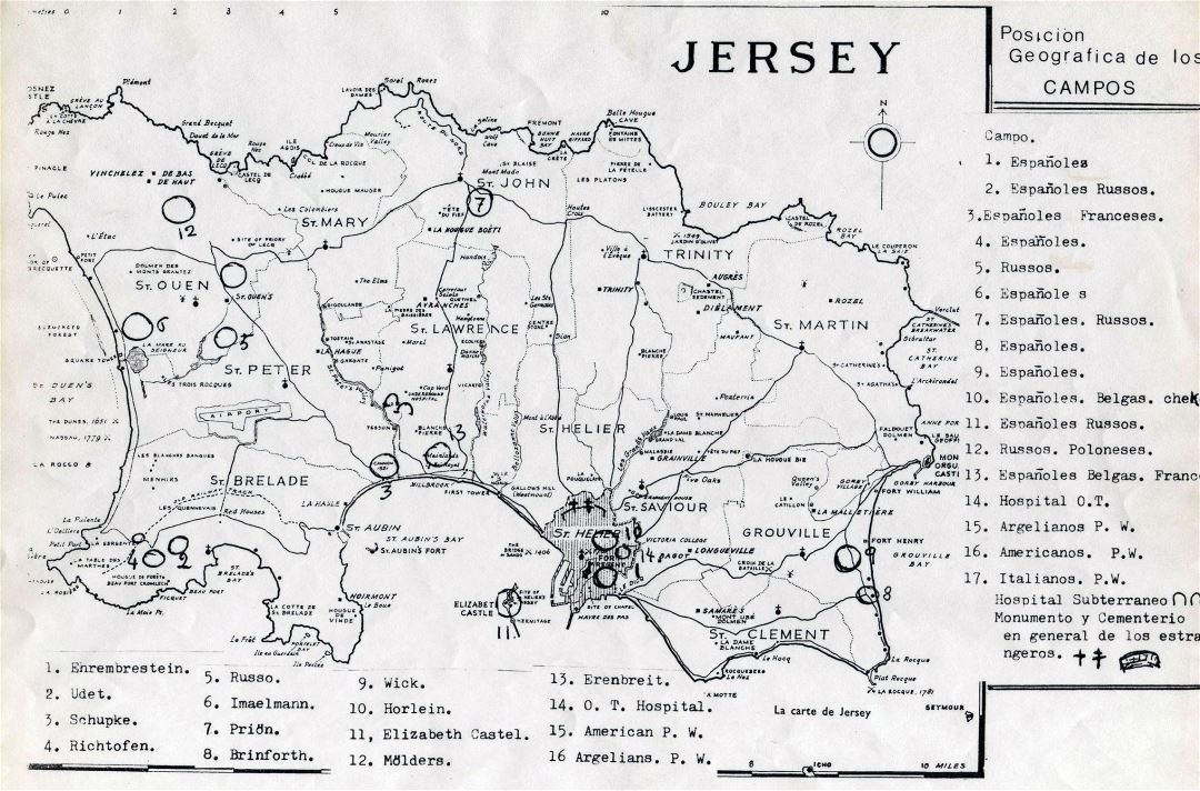 Large detailed old map of Jersey - 1943