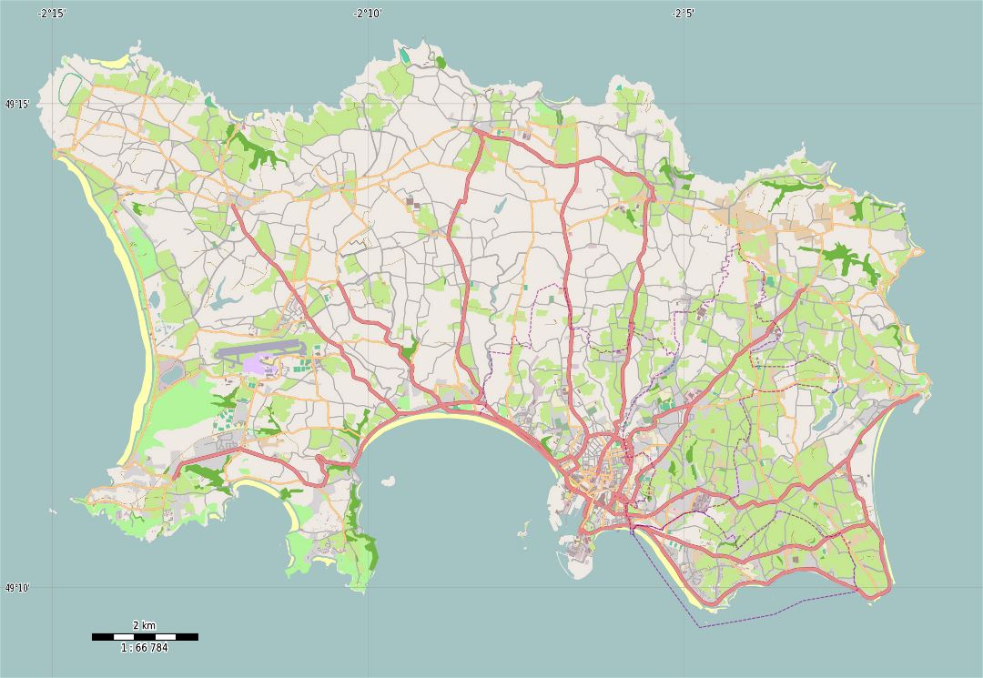 Large road map of Jersey island