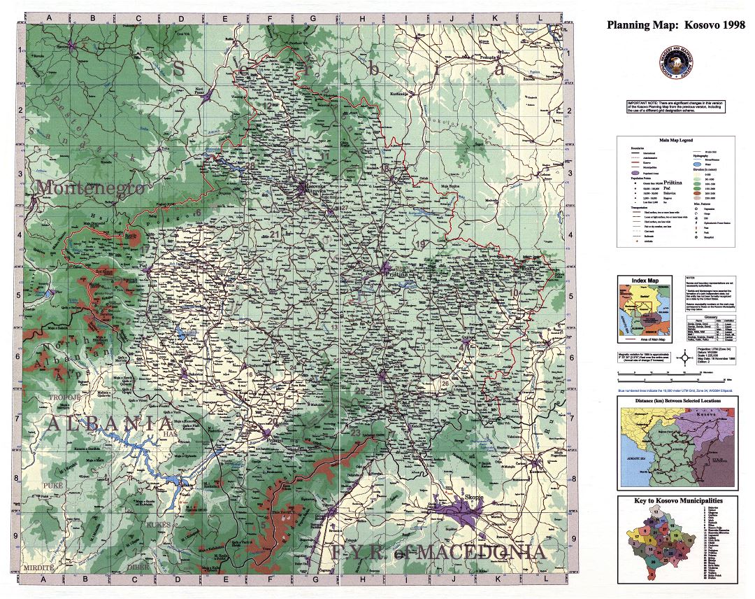 Large scale detail planning map of Kosovo - 1998