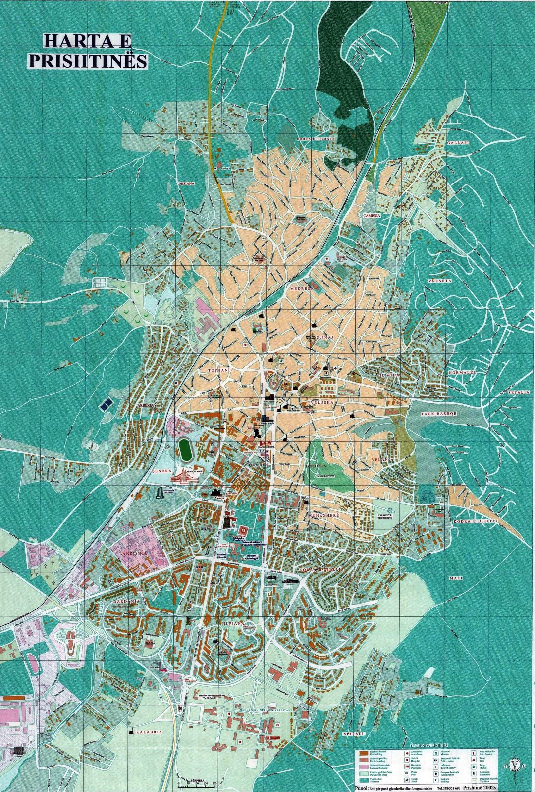 Large detailed tourist map of Pristina with other marks