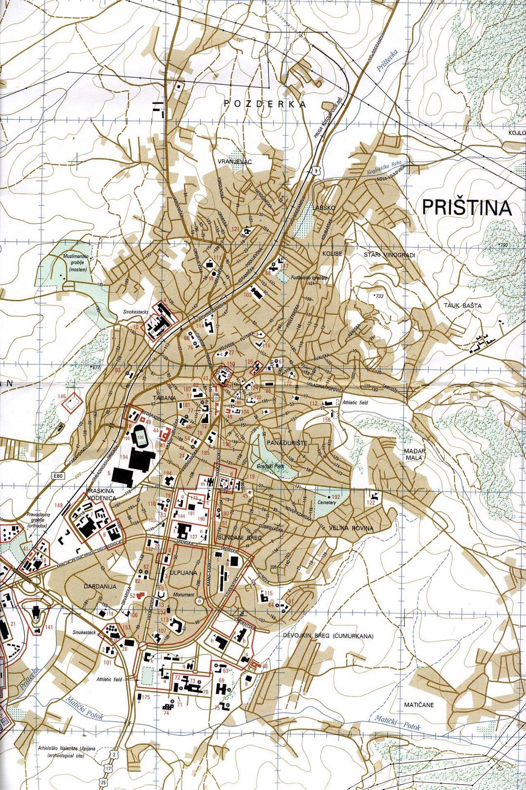 Large map of Pristina city