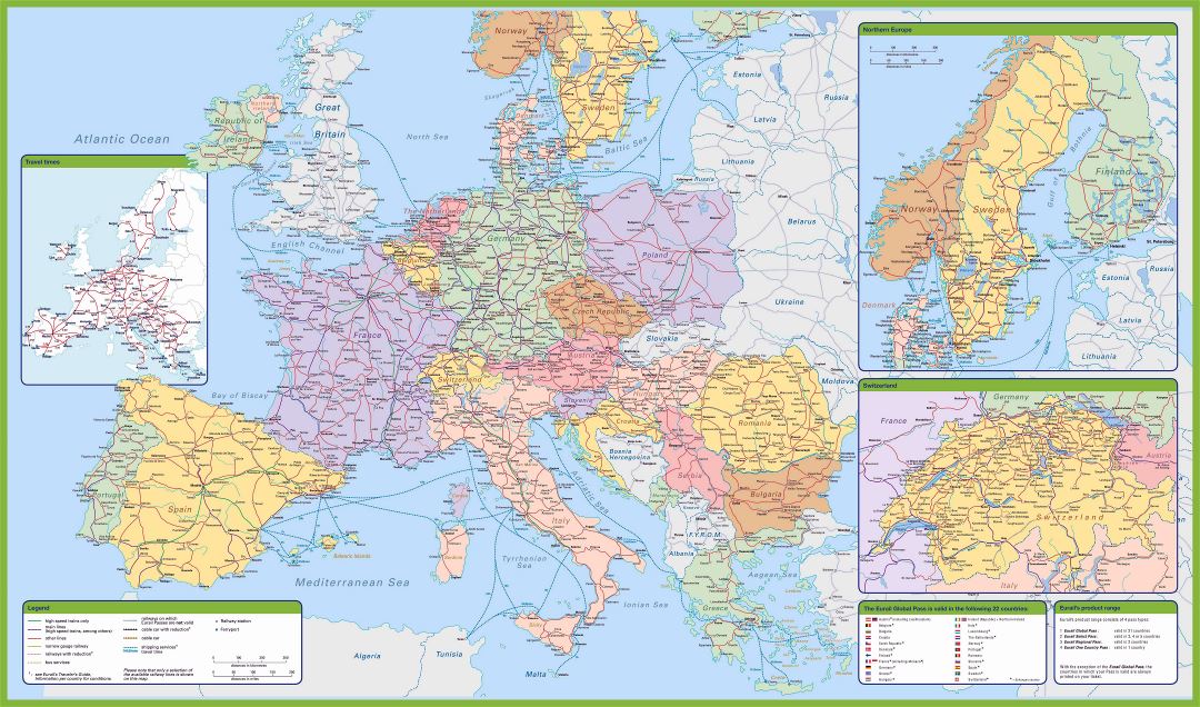 Large detailed map of railroads of Europe