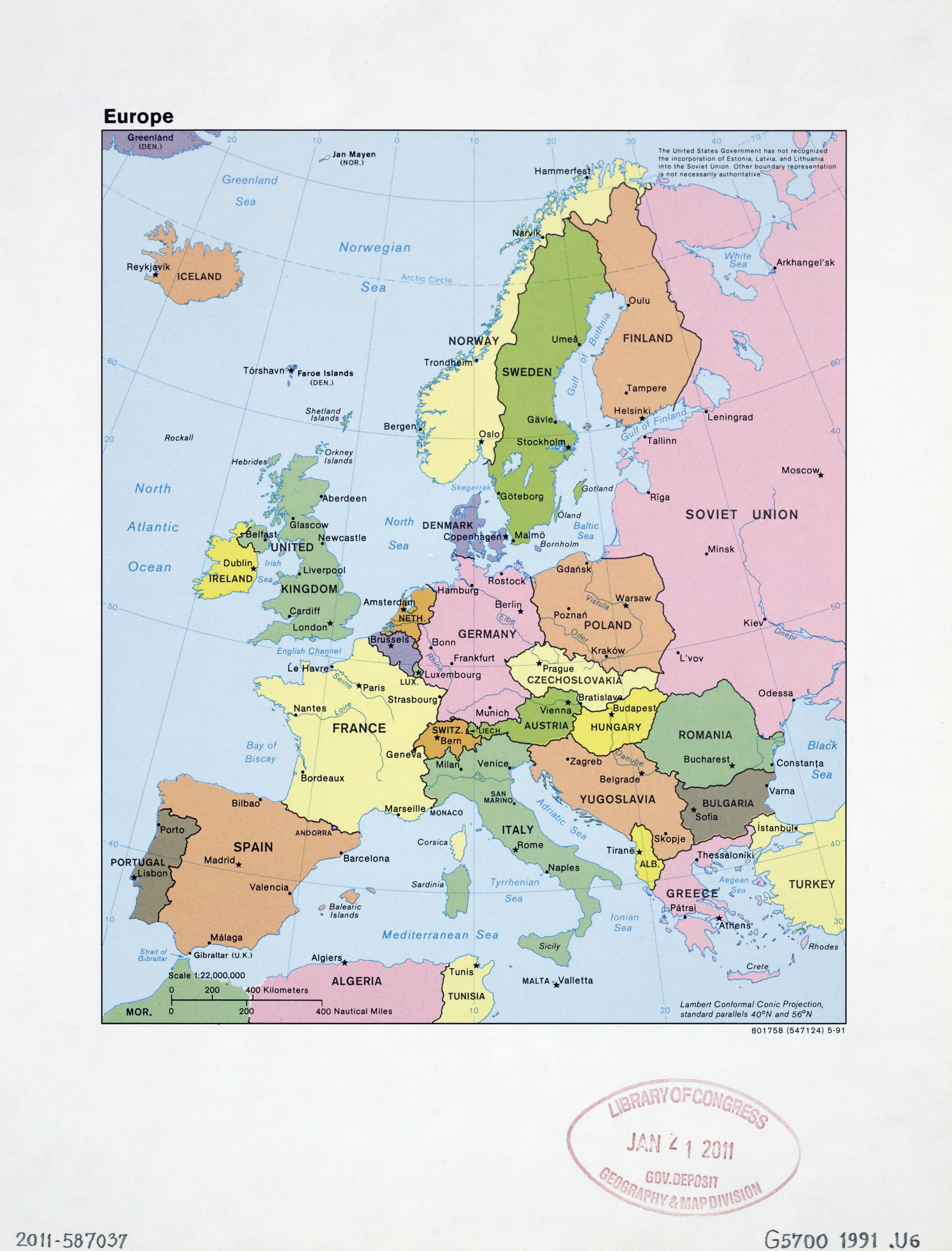 Large Detailed Political Map Of Europe With The Marks Of Capital Cities Major Cities And Names