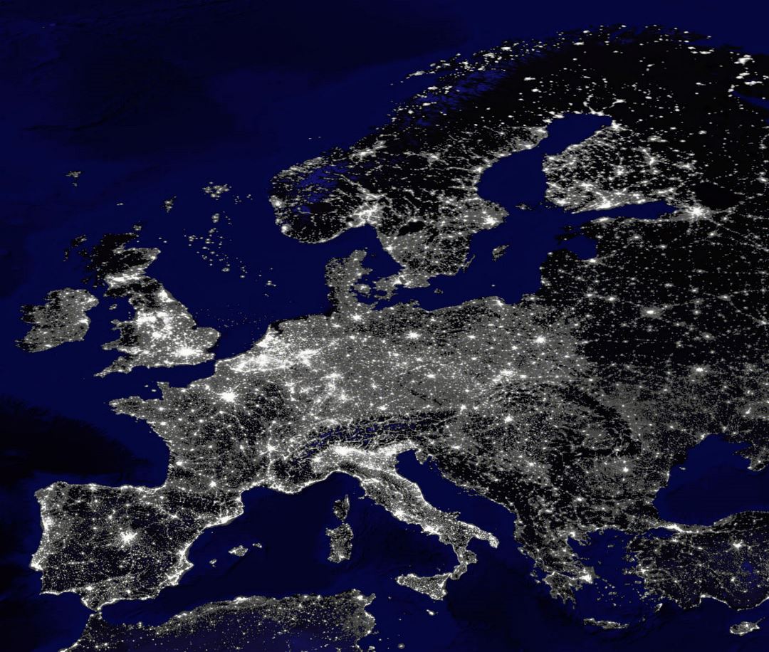 Large map of Europe at night