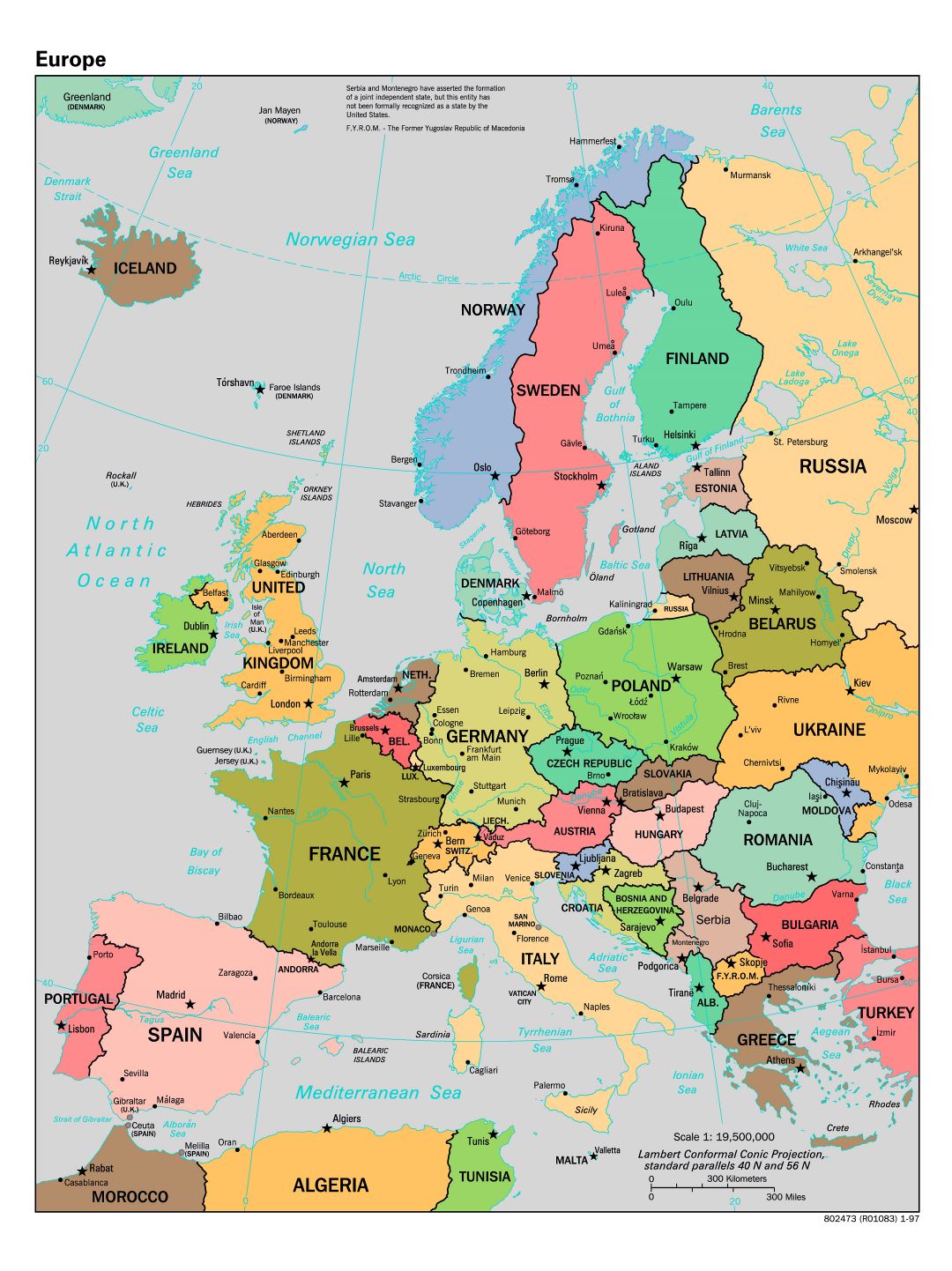 Large scale political map of Europe - 1997