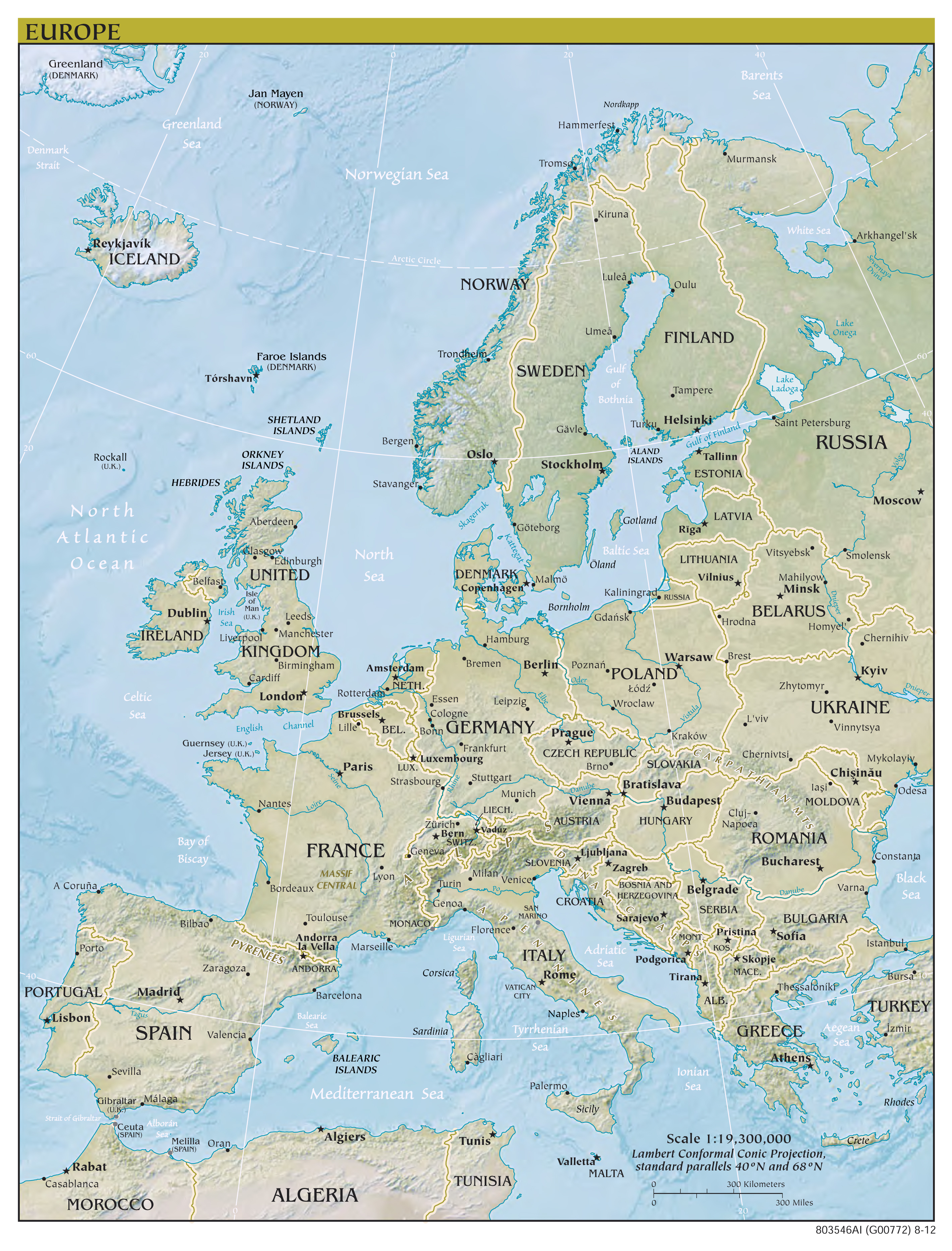 Large Scale Political Map Of Europe With Relief Capitals And Major
