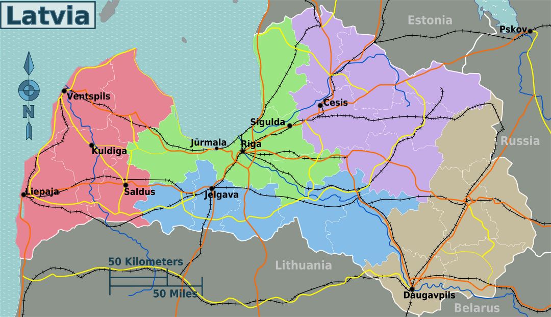 Large regions map of Latvia