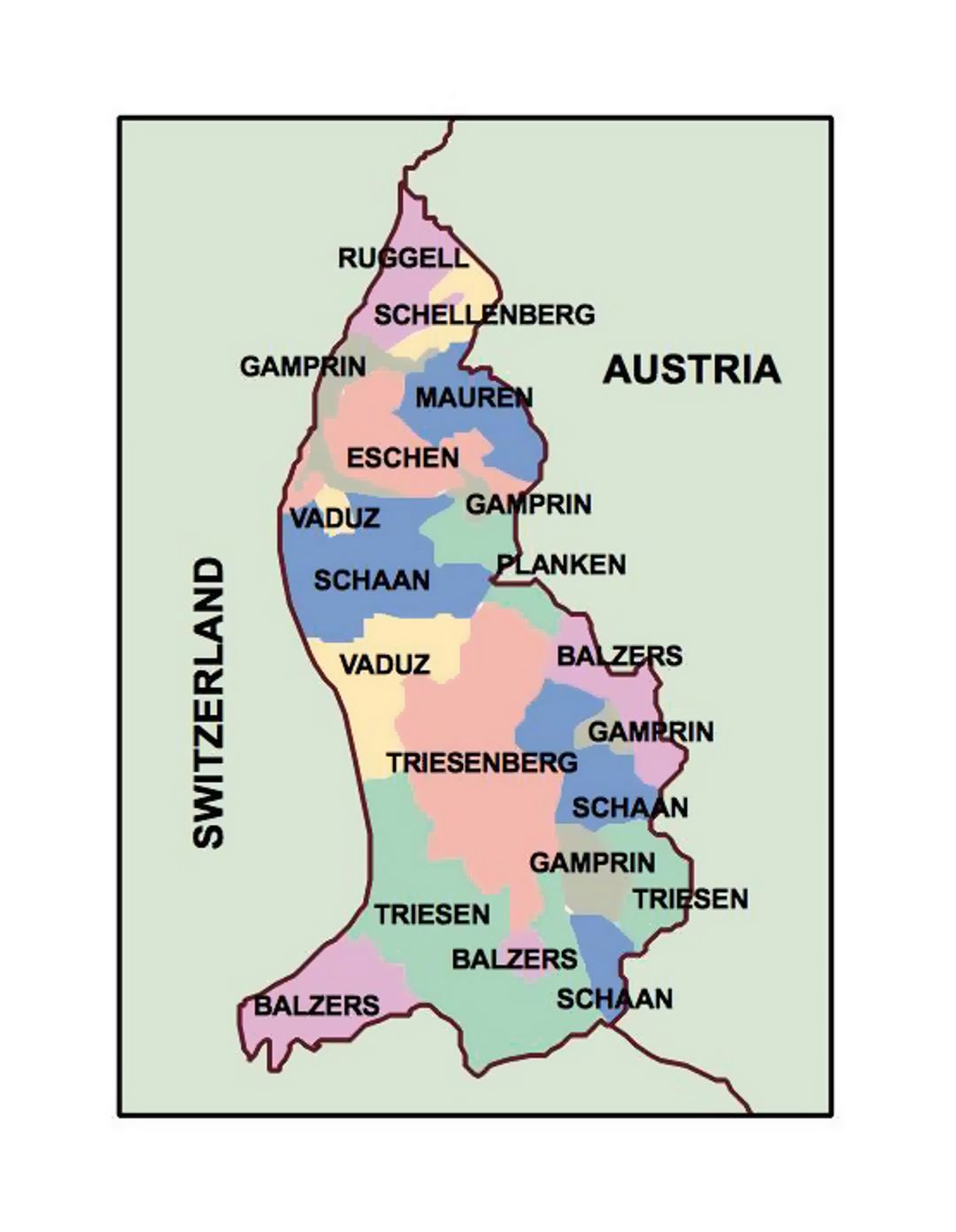 Administrative map of Liechtenstein
