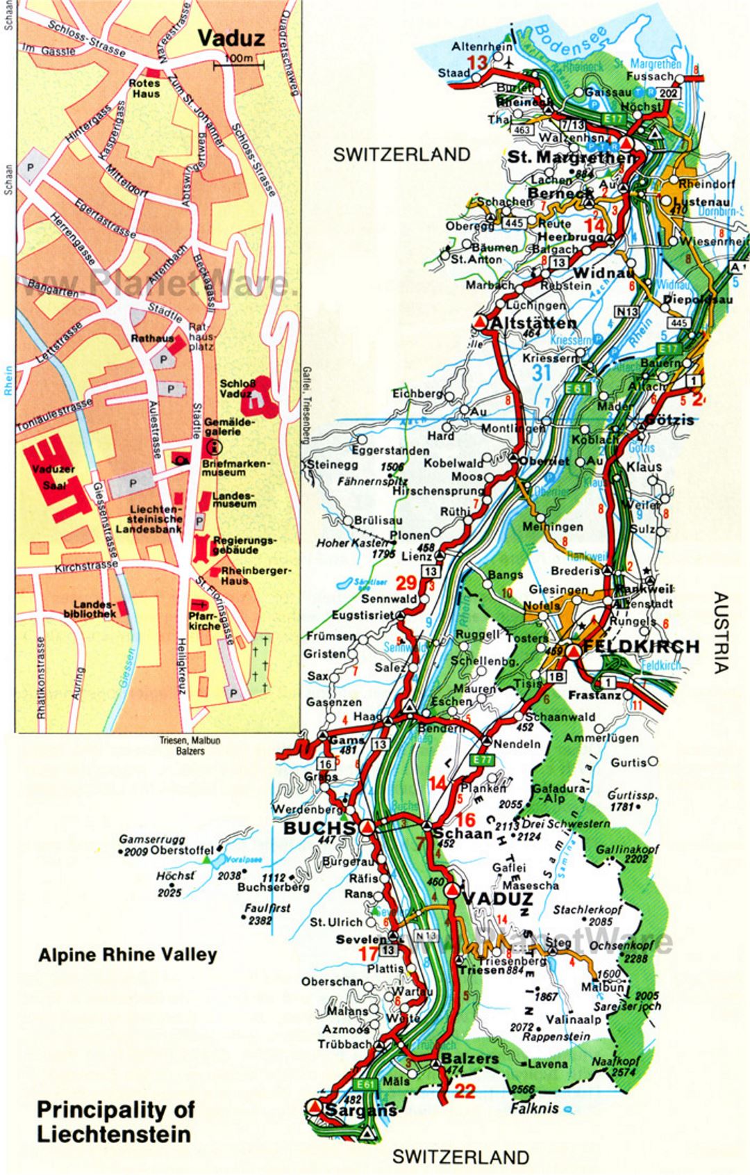 Detailed road map of Liechtenstein