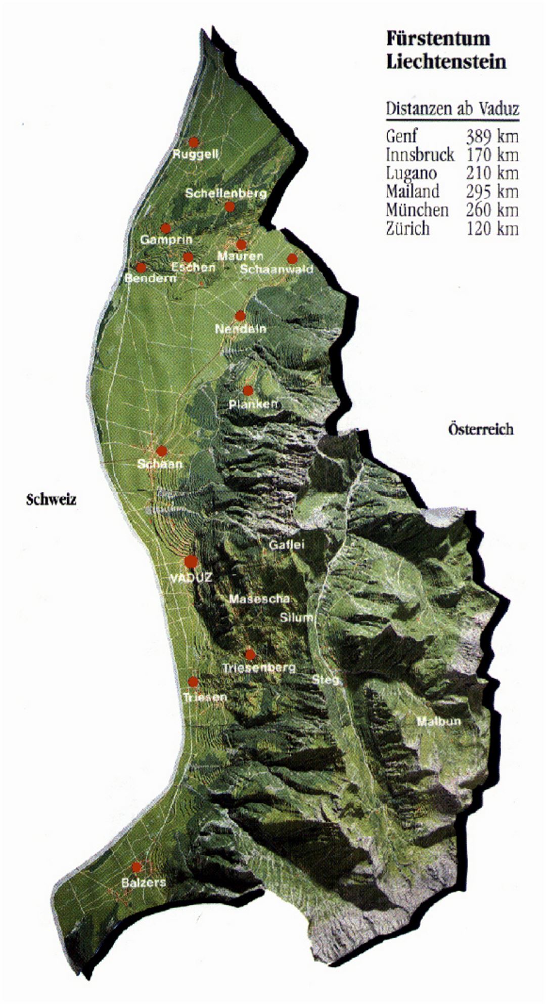 Relief map of Liechtenstein