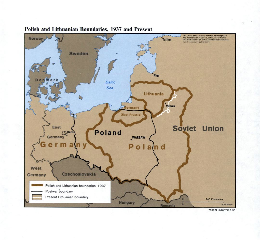 Large detailed Polish and Lithuanian boundaries map, 1937 and present