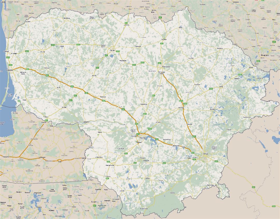 Large road map of Lithuania with cities