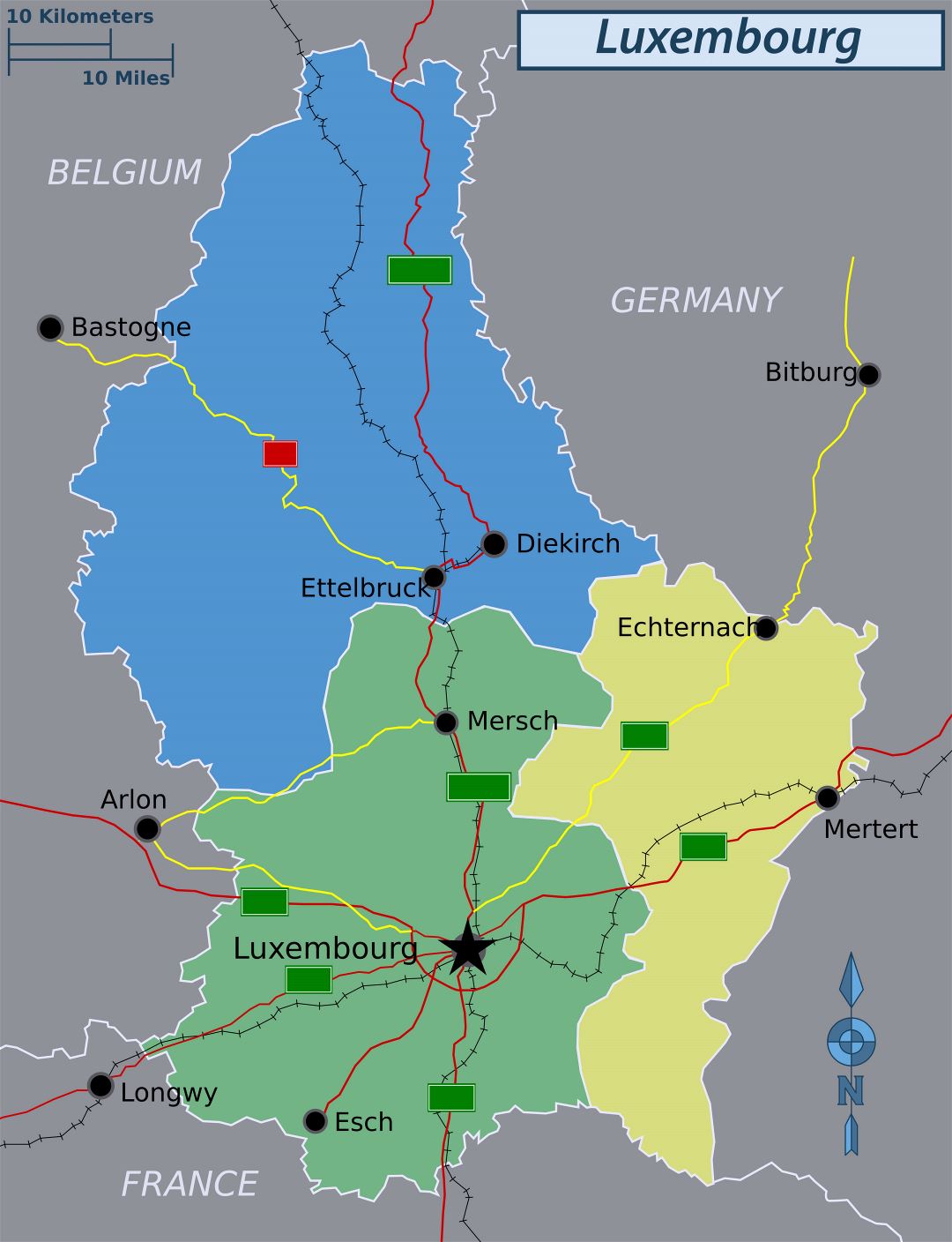 Large regions map of Luxembourg