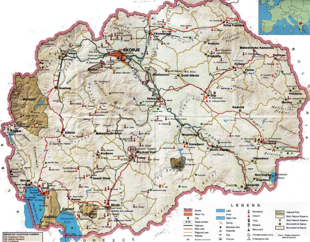 Detailed tourist map of Macedonia
