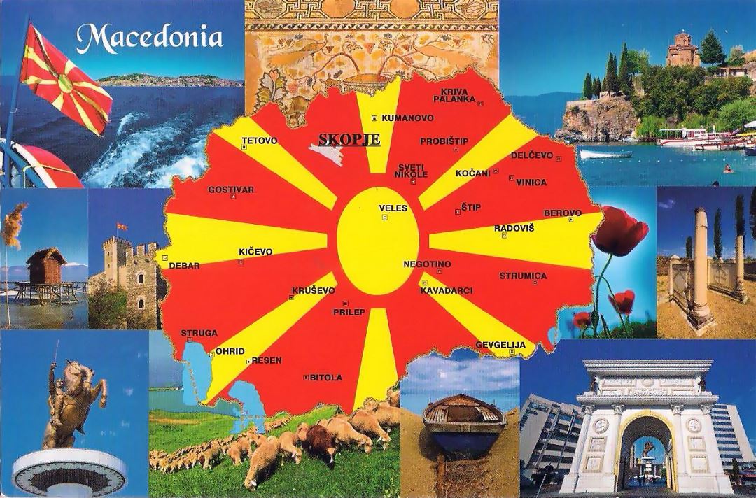 Large tourist post card map of Macedonia