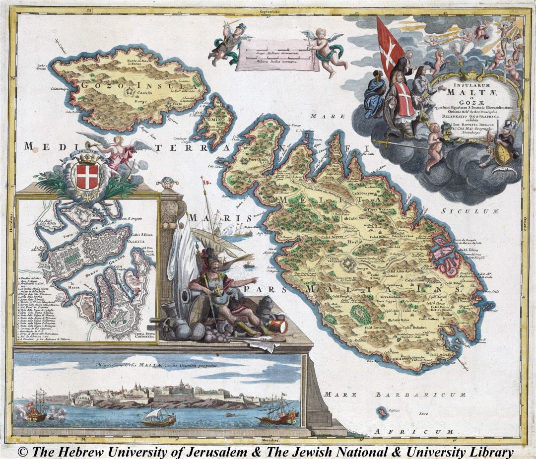 Large detailed old map of Malta and Gozo - 1720