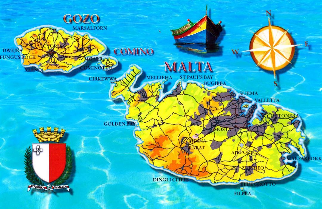 Large detailed tourist map of Malta