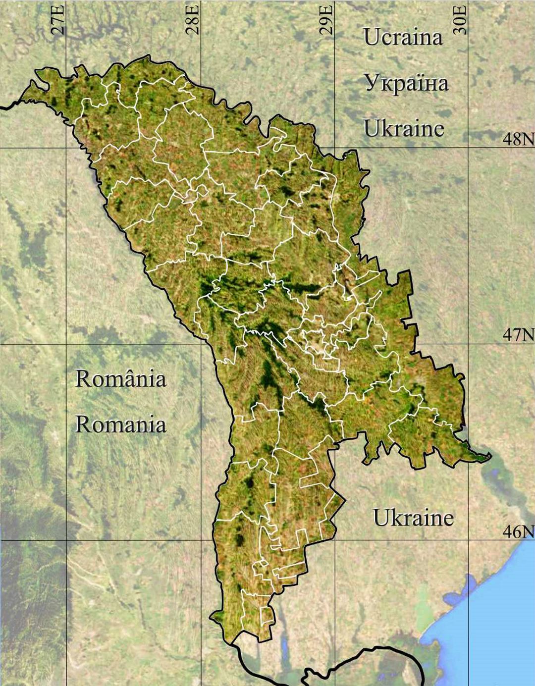 Detailed map of Moldova with terrain and administrative divisions