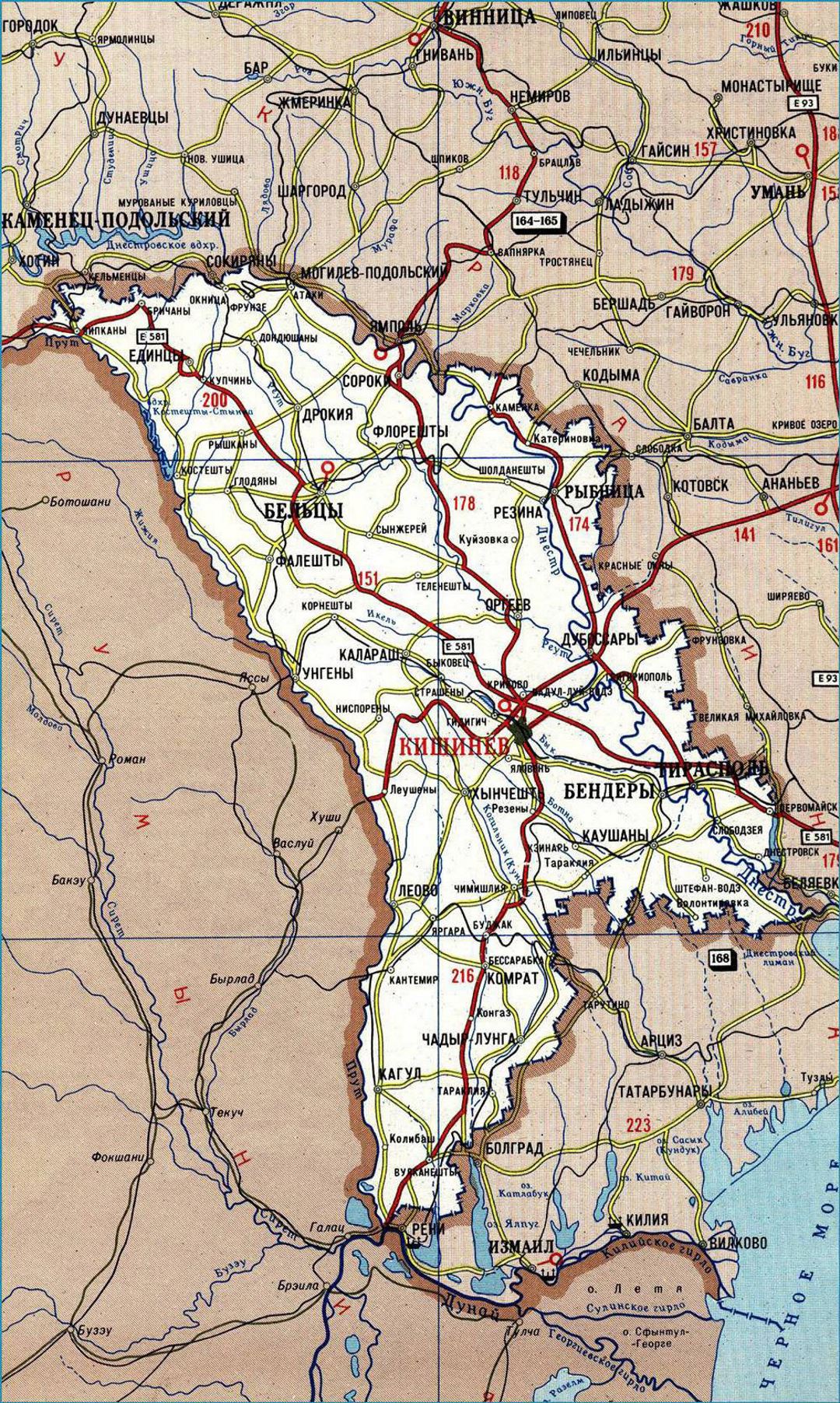Detailed road map of Moldova in russian