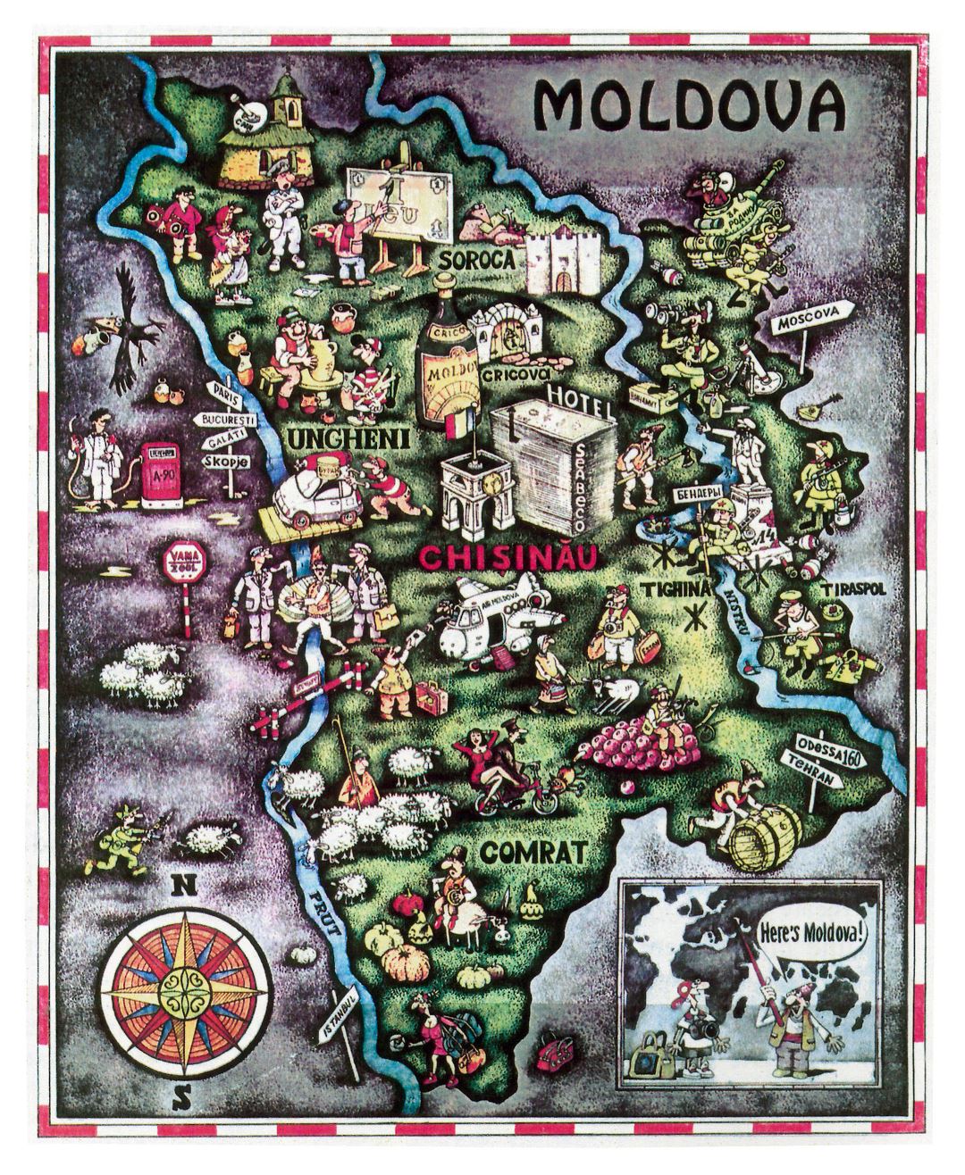 Large tourist illustrated map of Moldova