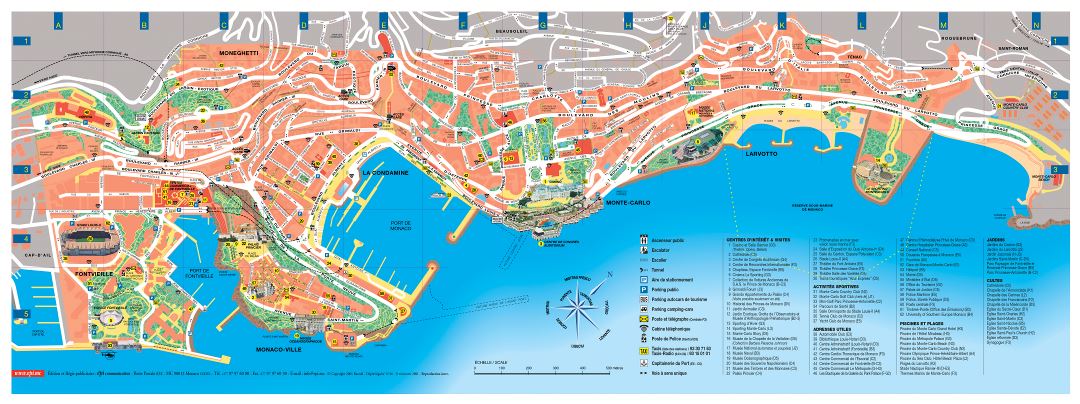 Large detailed tourist map of Monaco