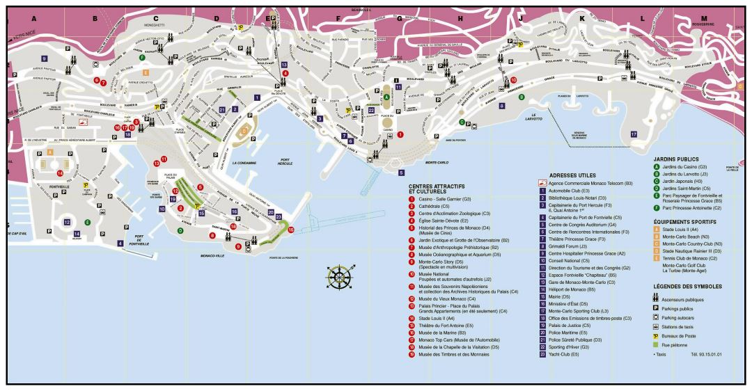Large tourist map of Monaco