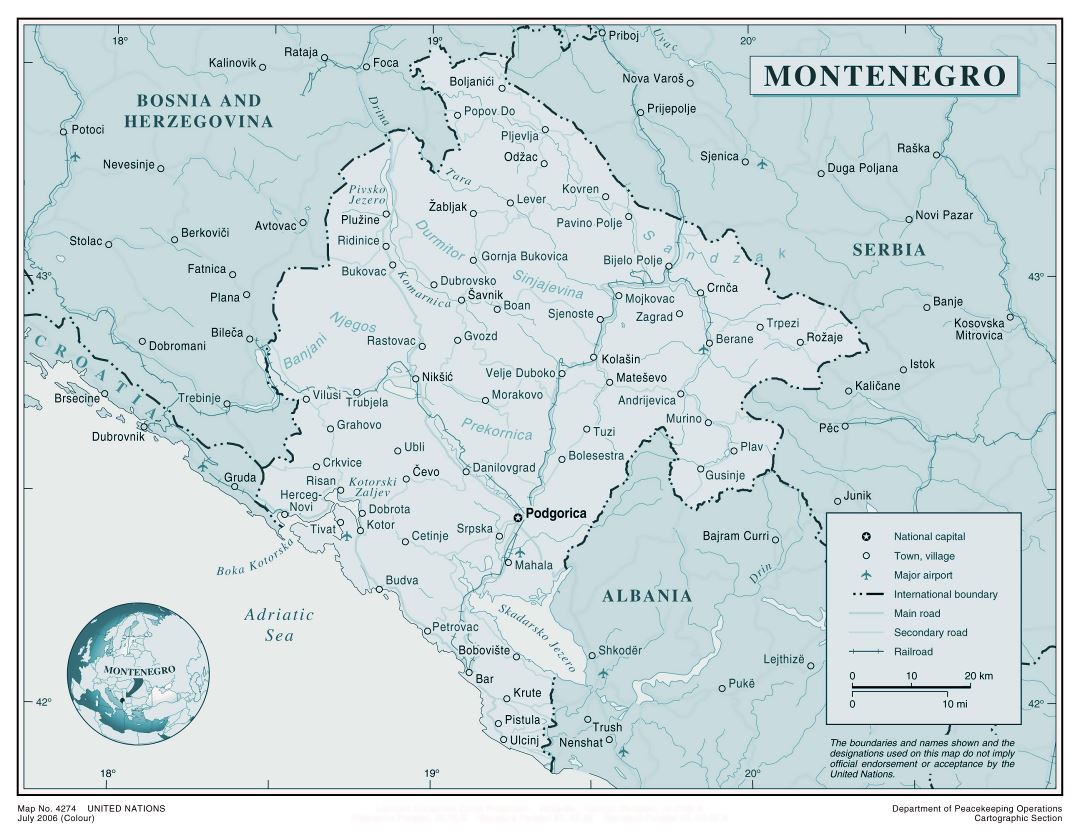 Large detailed political map of Montenegro