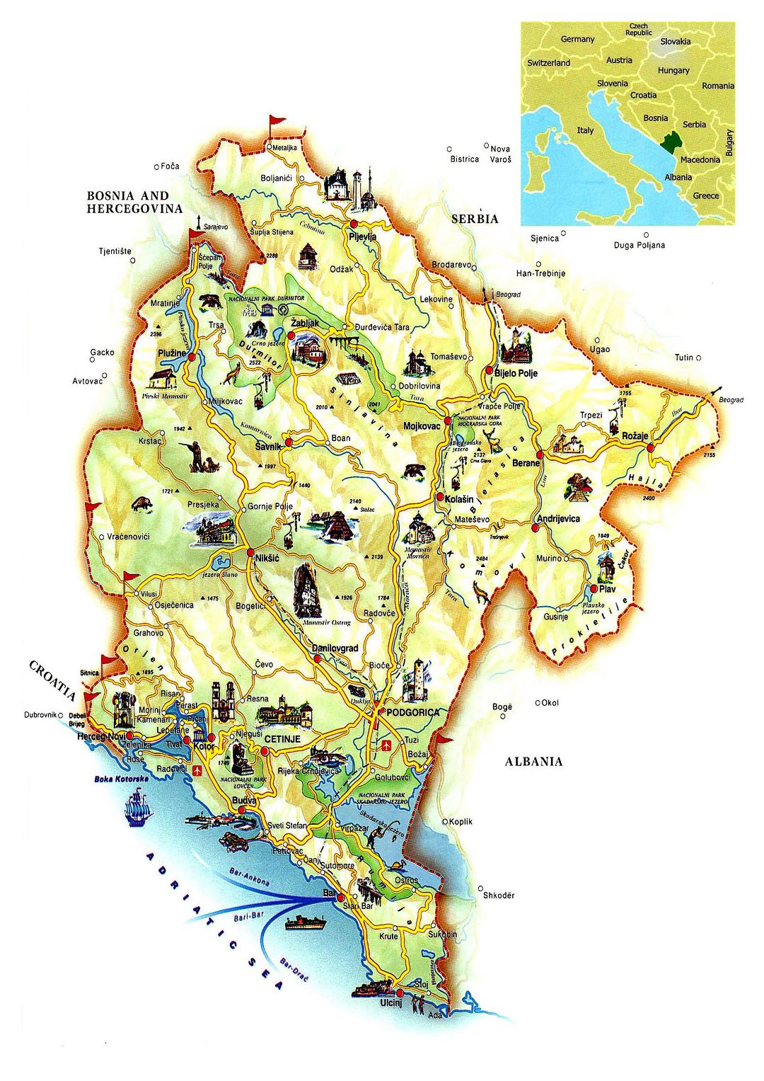 Large detailed tourist map of Montenegro