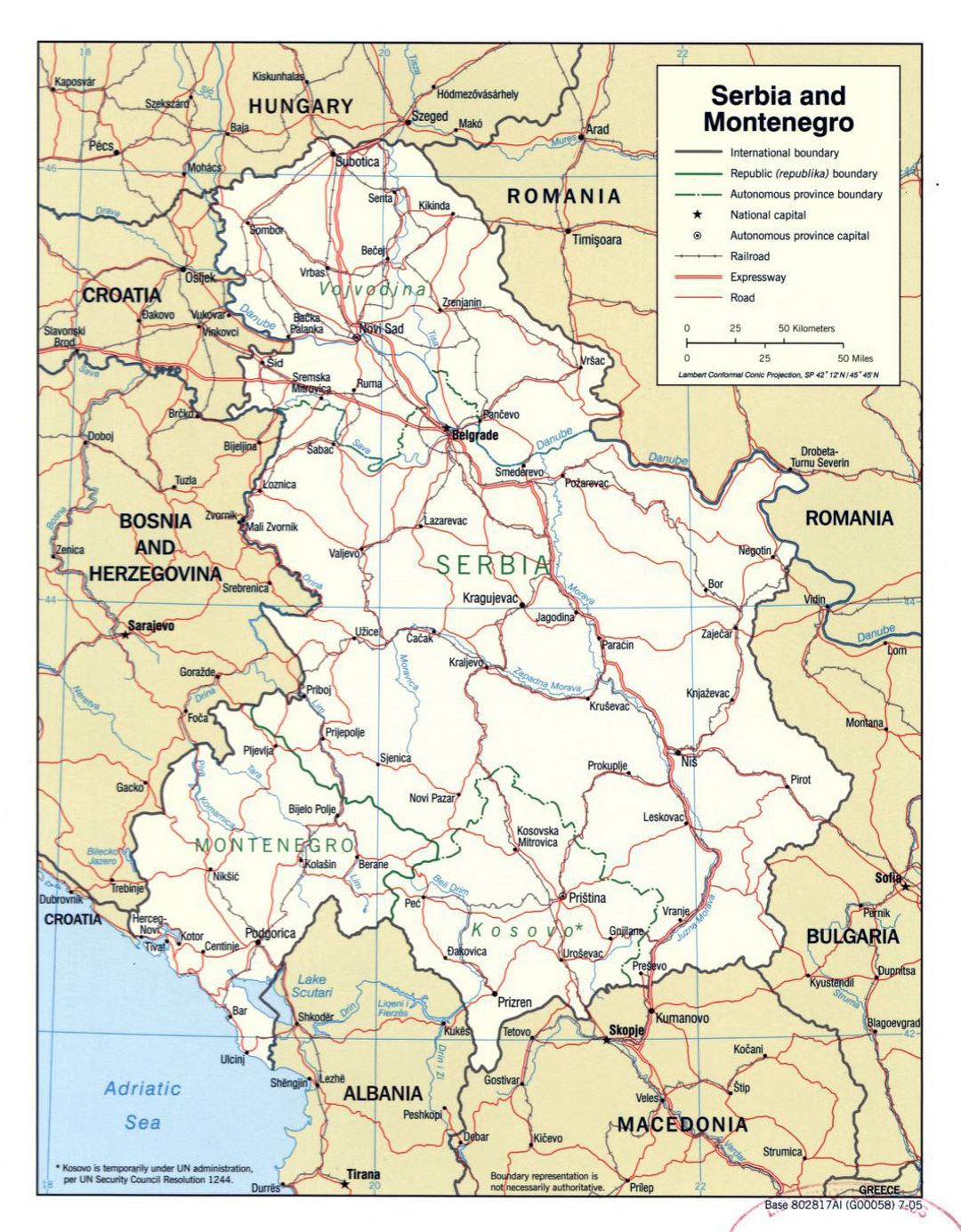 Large political map of Serbia and Montenegro - 2005