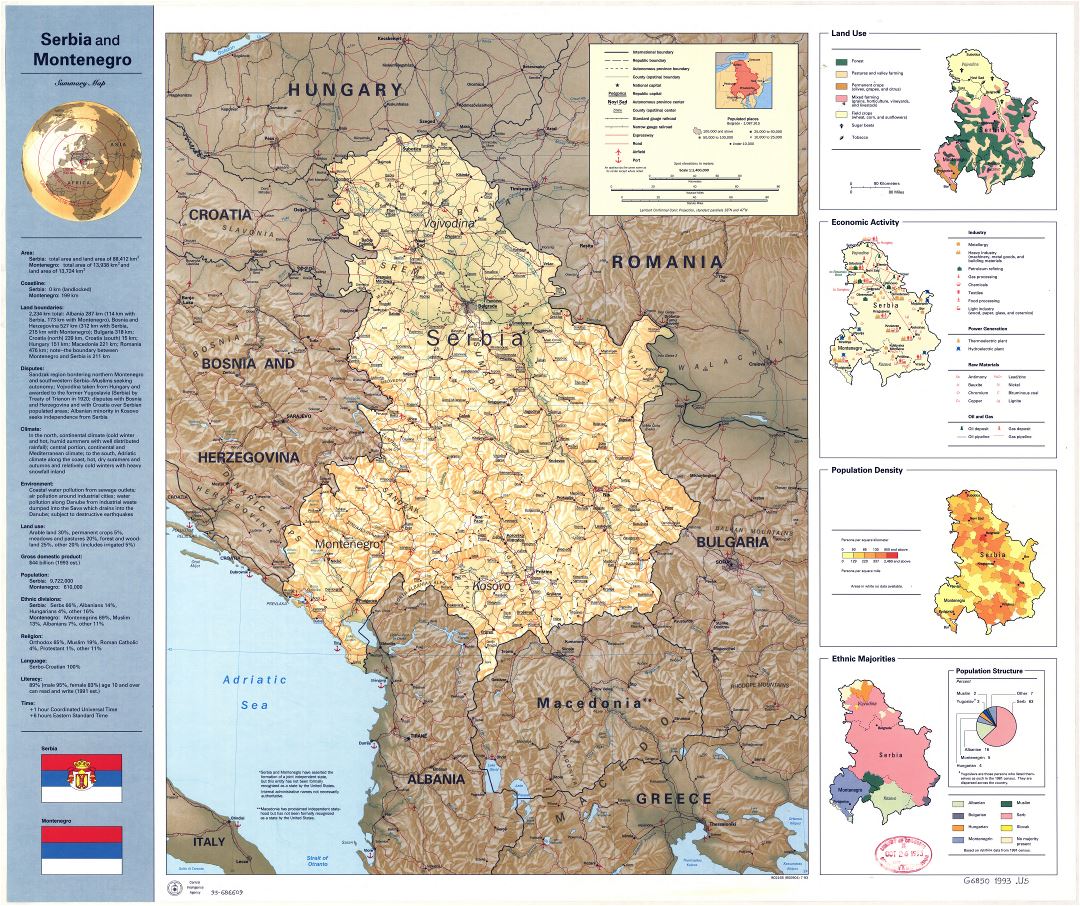 Large scale summary map of Serbia and Montenegro - 1993