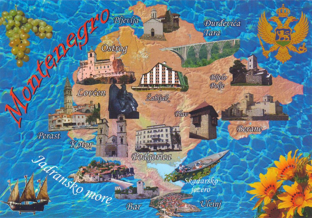 Large travel map of Montenegro