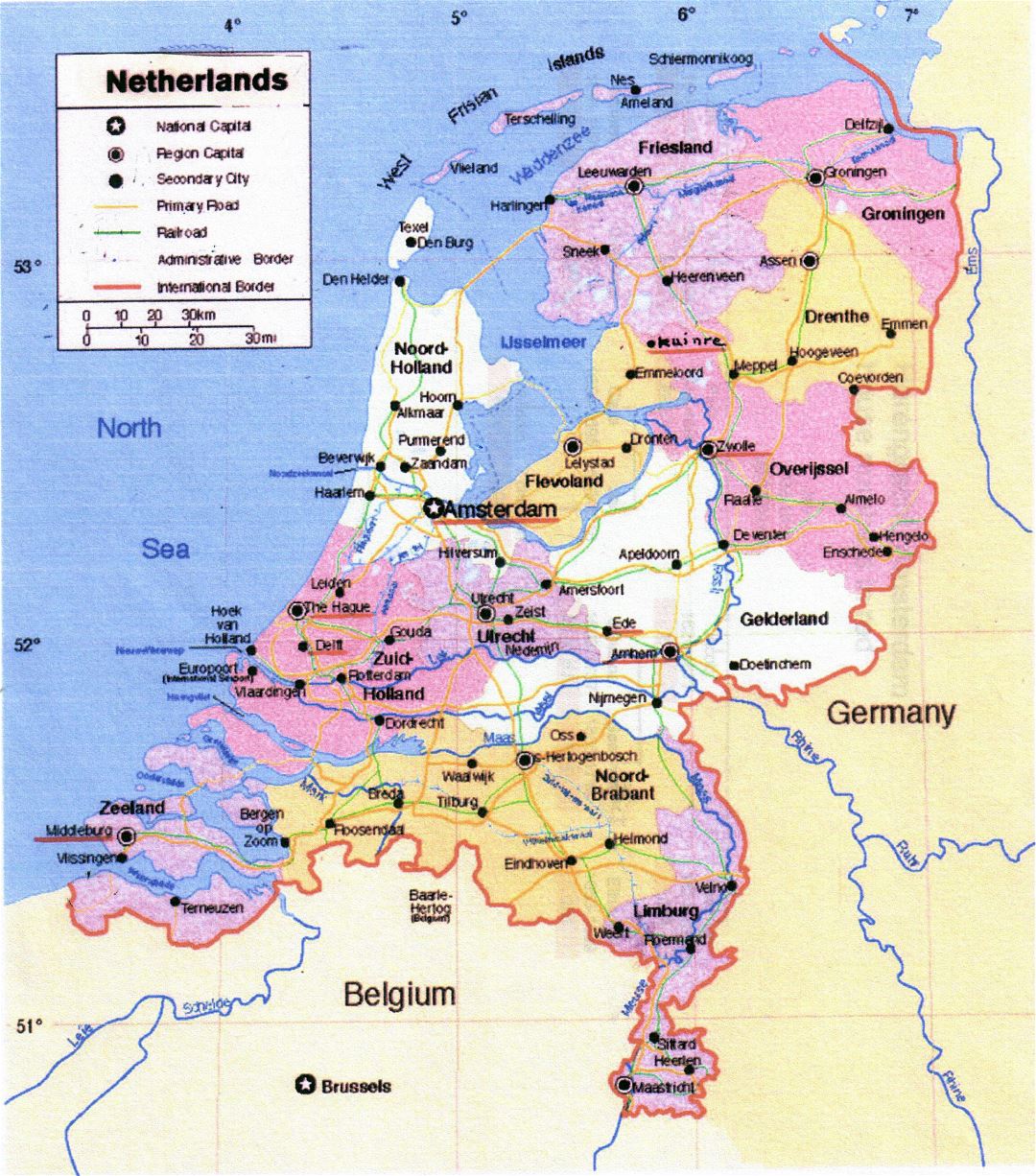 Large political and administrative map of Netherlands