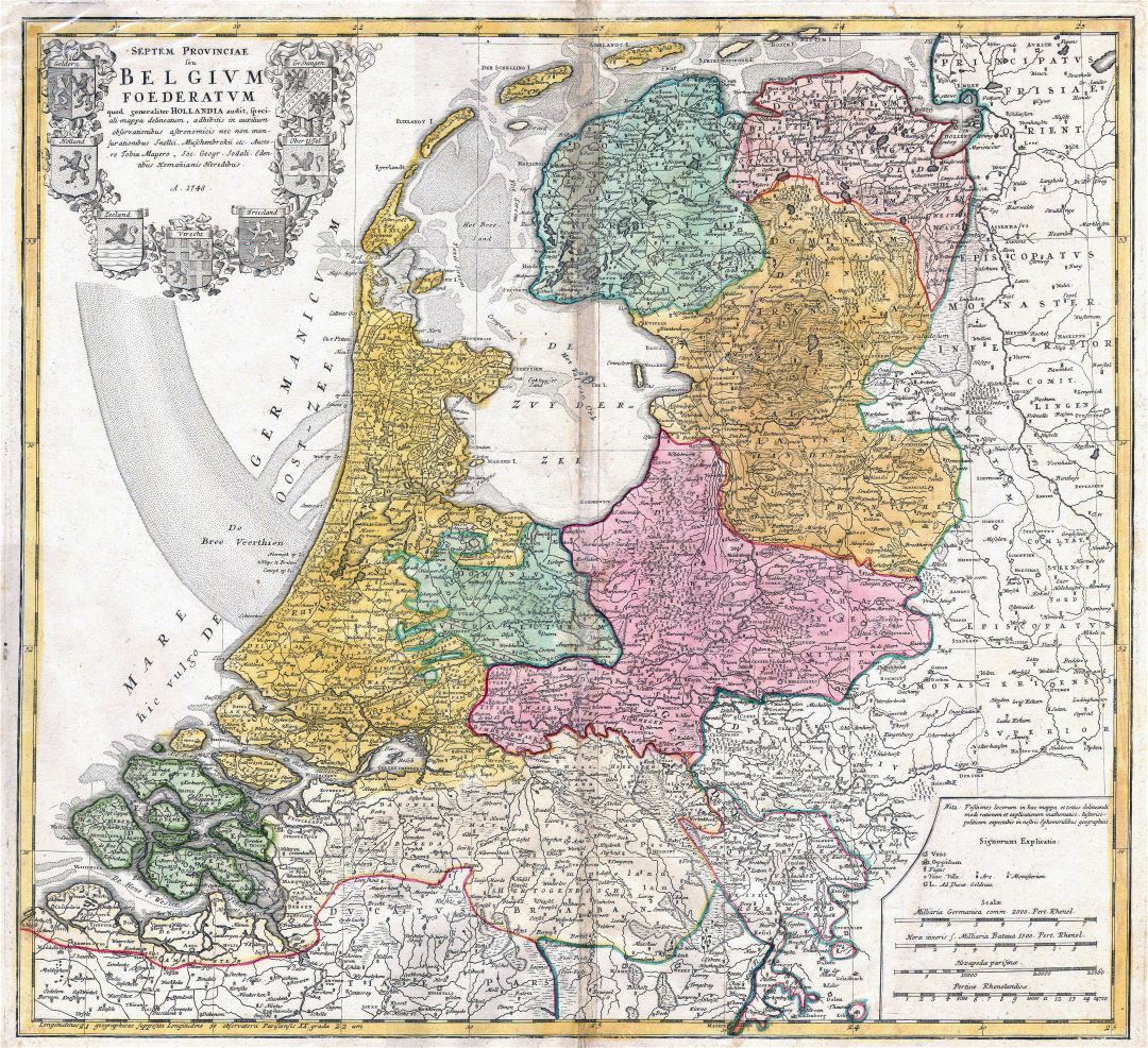 Large scale old map of Netherlands (Holland) - 1748