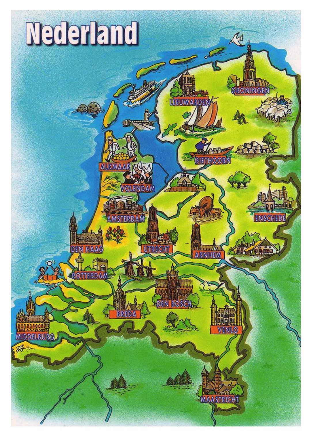 Tourist illustrated map of Netherlands