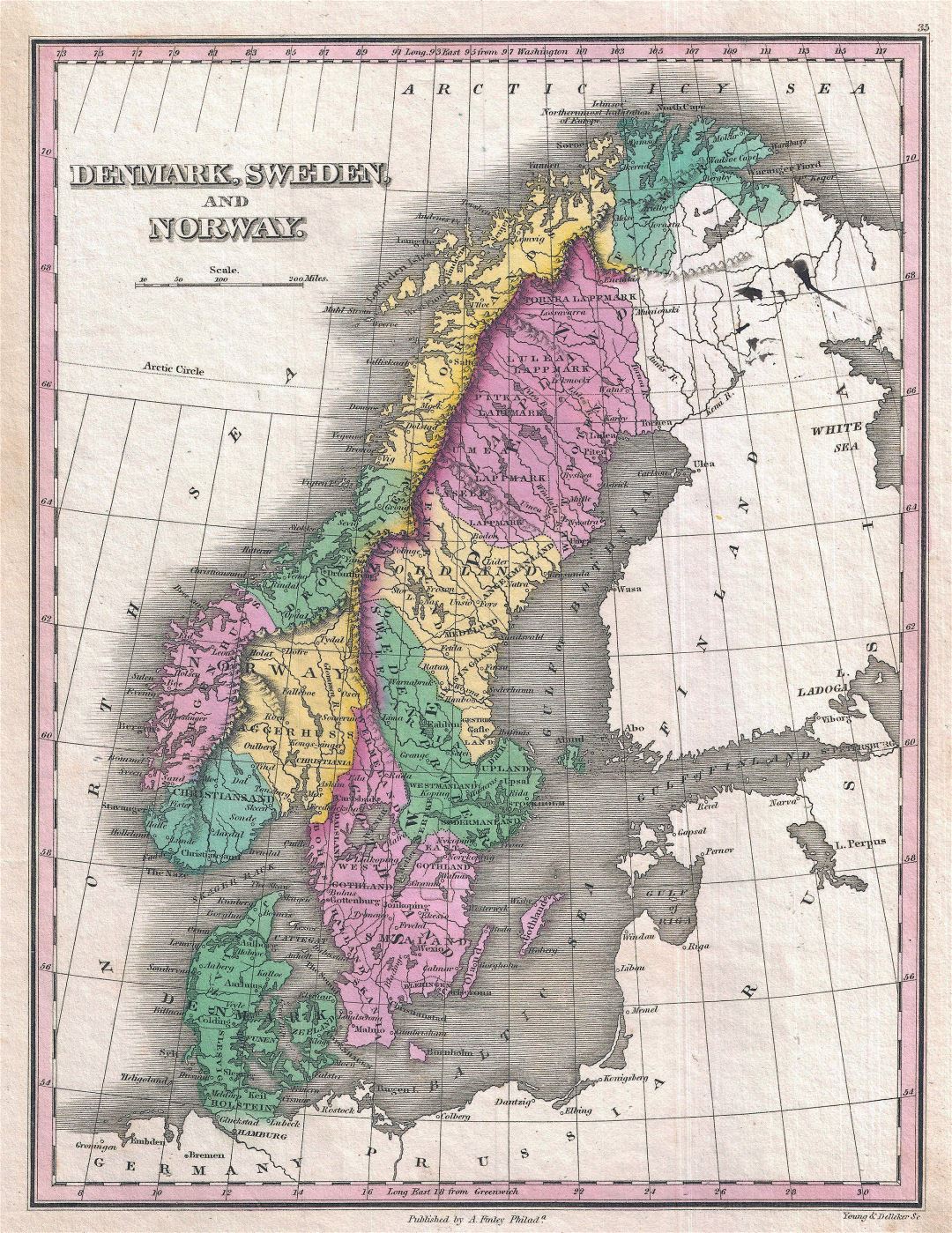 Large detailed old political and administrative map of Denmark, Sweden and Norway - 1827