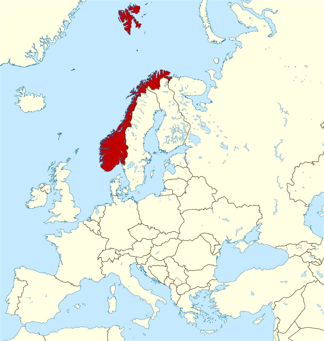 Large location map of Norway in Europe