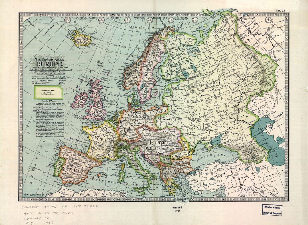 Large detailed old political map of Europe - 1897