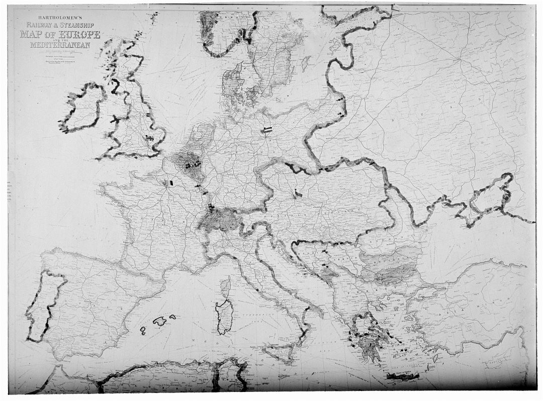 Large detailed old railway and steamship map of Europe - 1913